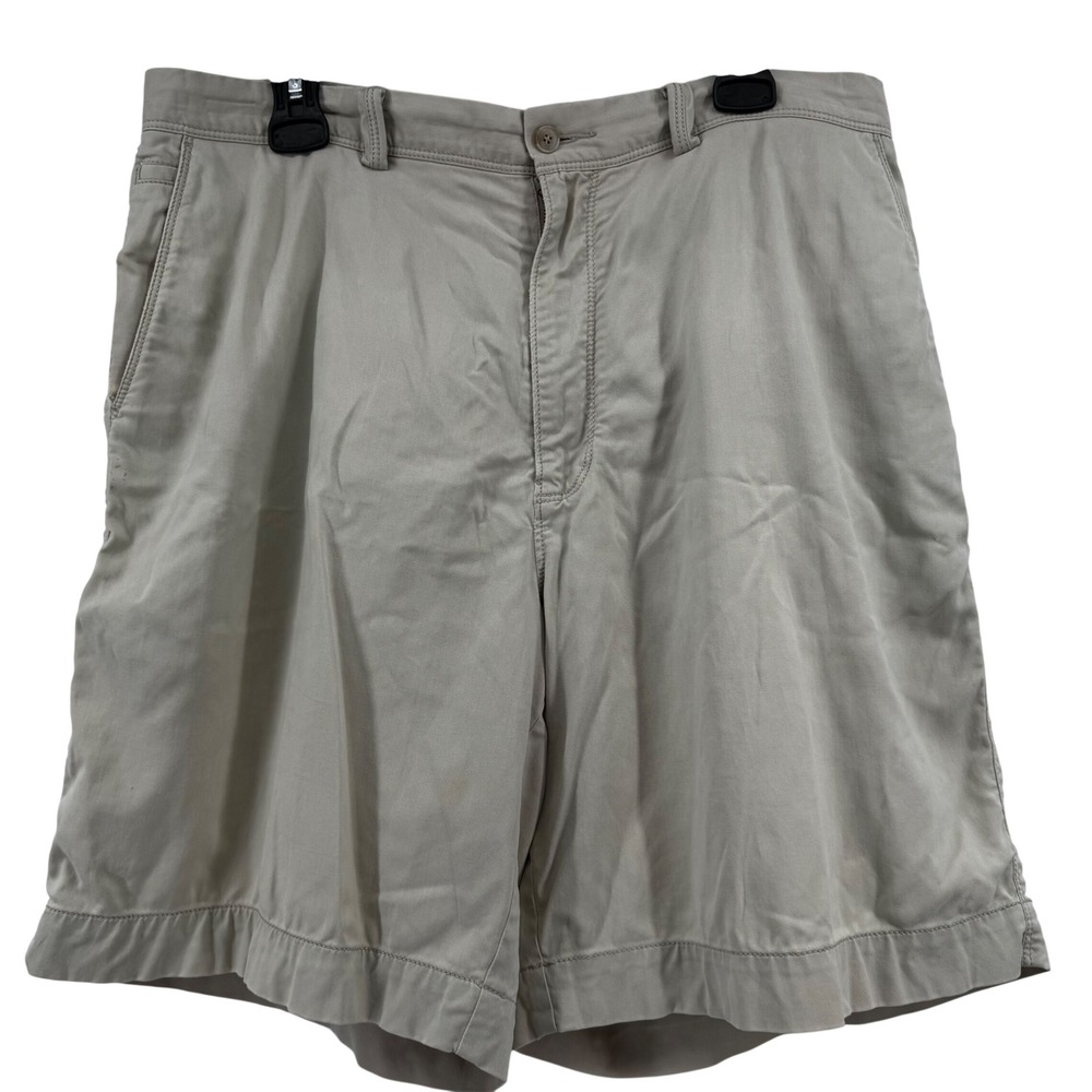 Tommy Bahama Men Khaki Tan Chino Shorts Size 38 Cotton Tencel Stretch Flat Front